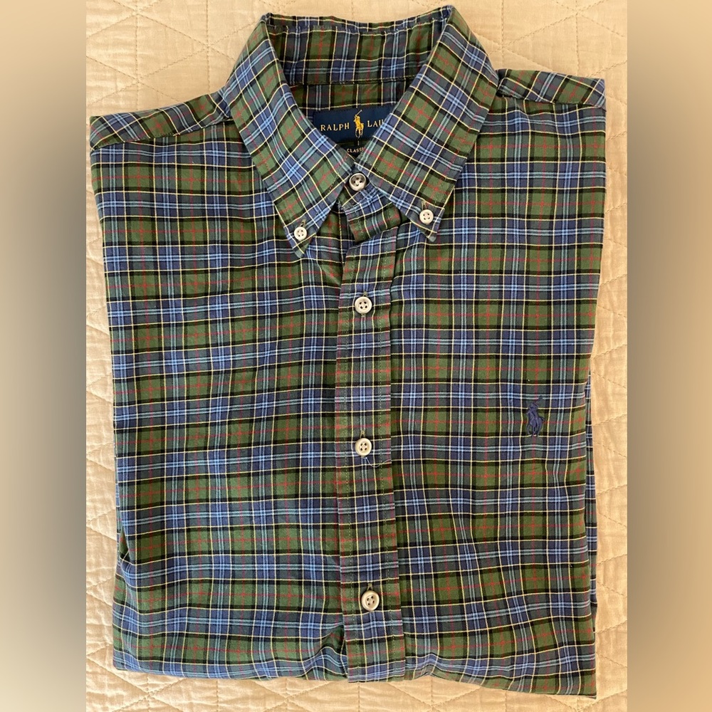 RALPH LAUREN Classic‎ Fit Check Print Button Down Flannel Sport Shirt in Size M